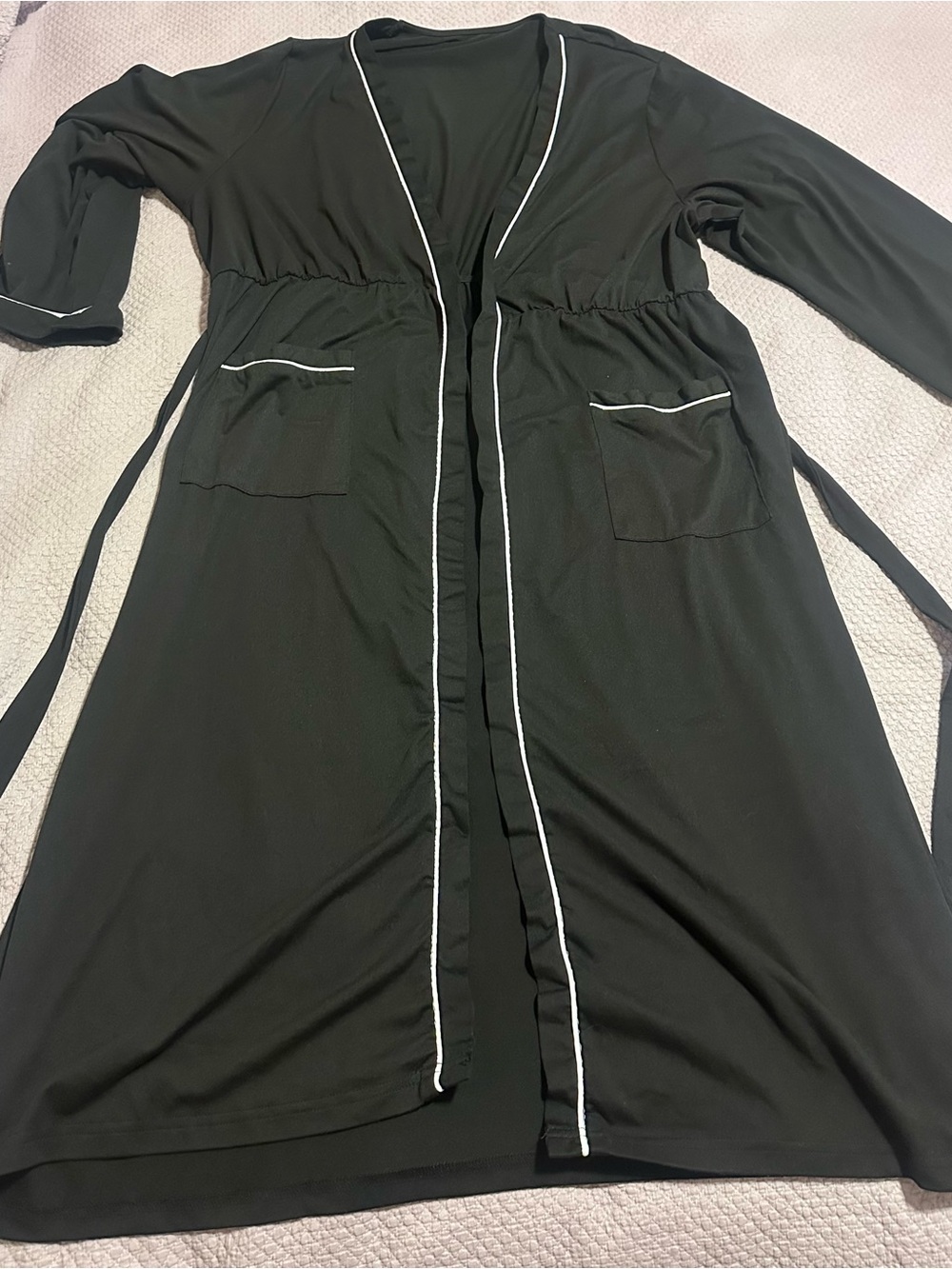 Women's plus 3x Long Black Robe with White Piping